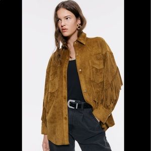 Zara Faux Suede Fringe Shirt Jacket